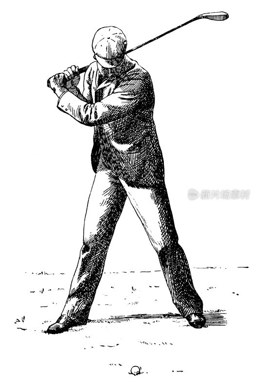男人打高尔夫|古董运动插图